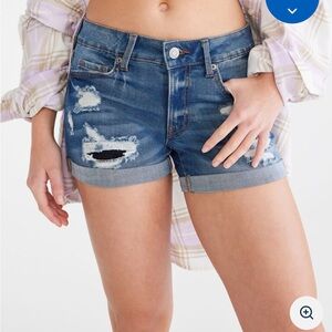 Medium Wash Midi Low Rise Jean Shorts